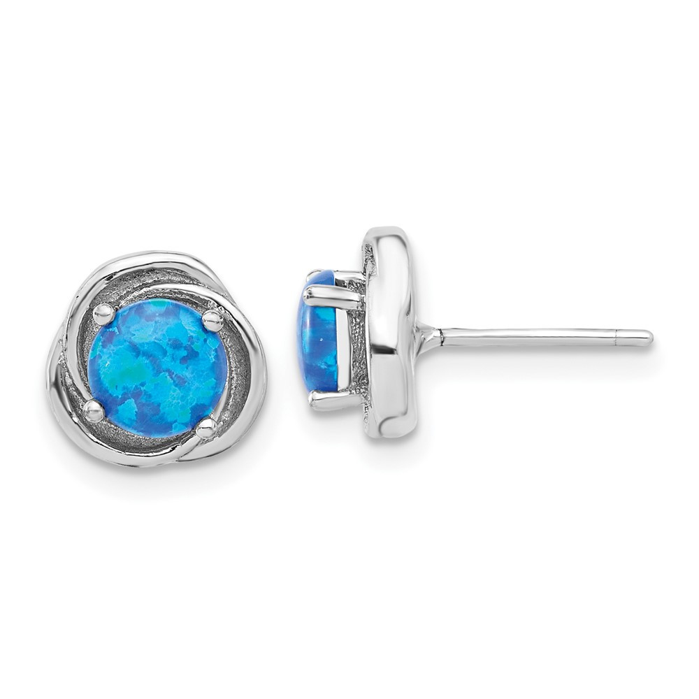 Sterling Silver Polished Blue Lab Created Opal Swirl Circle Stud Earrings 2.08gm