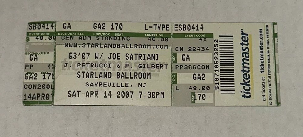 4/14/07 Joe Satriani Concert Music Ticket Stub Starland Ballroom Sayreville NJ