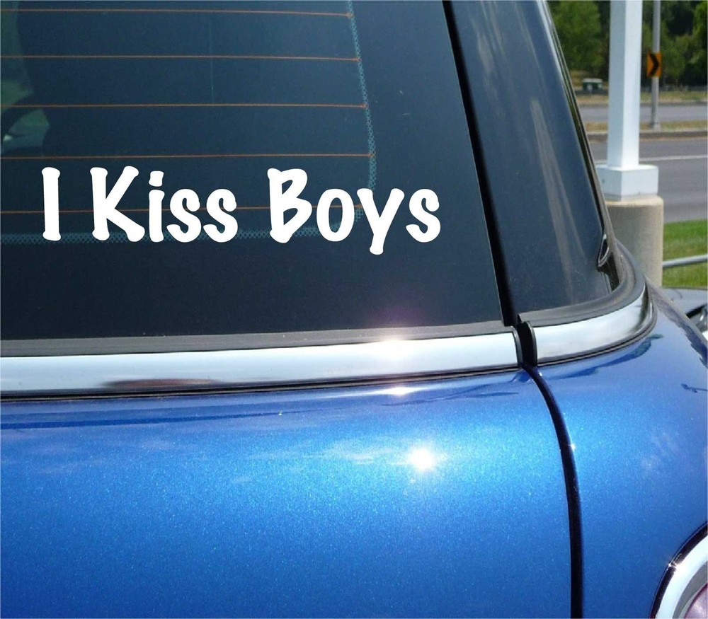 I KISS BOYS DECAL STICKER FUNNY JOKE PRANK GAG GAY LOVE PRIDE CAR TRUCK