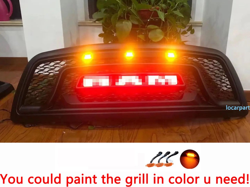 For Dodge Ram 2500 Grill 2010-2018 Honeycomb Upper Grille w/Letter+3LED Black