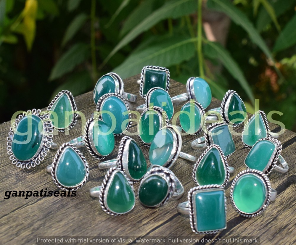 Christmas Sale ! Green Onyx Gemstone Ring 5pc Wholesale Lot 925 Silver Plated