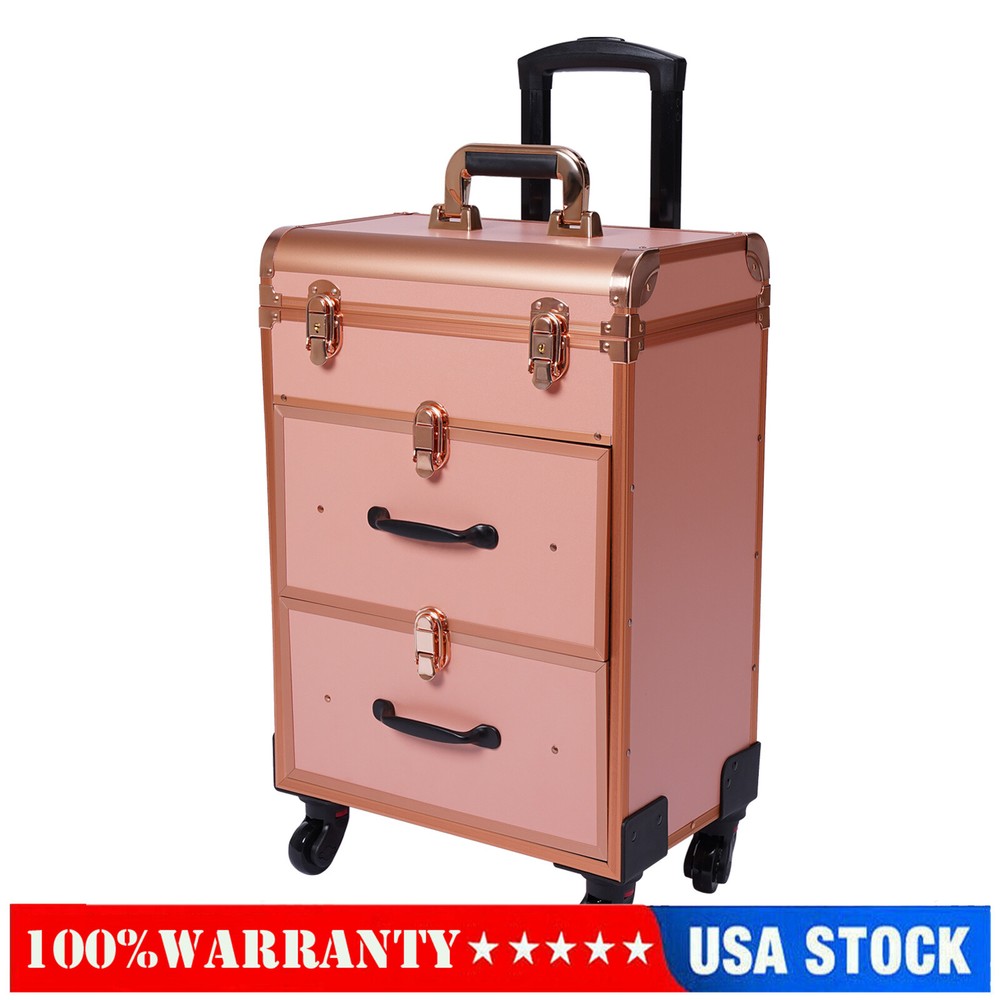 1*Alu Travel Rolling Makeup Train Case Cosmetic Trolley Makeup Storage Organizer