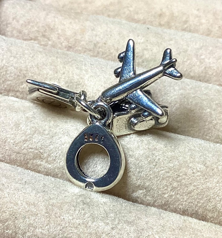 Sterling Silver Airplane Passport Charm Bracelet Travel Jewelry s925 VGC