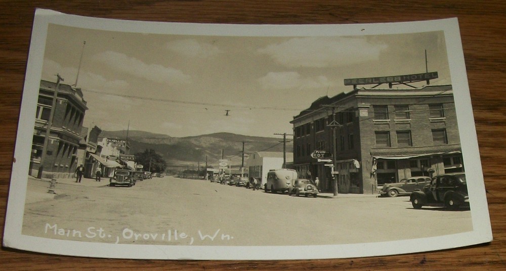 OROVILLE CA MAIN STREET SIGNS ADVERTISING CARS SHOPS CALIFORNIA RPPC PHOTO S3