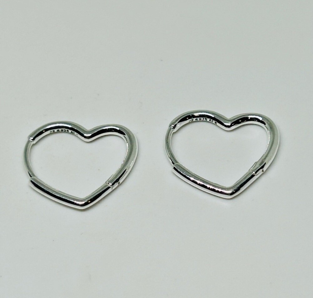 BRAND NEW Pandora Moments 925 Silver Asym Heart Hoop Earrings 297822