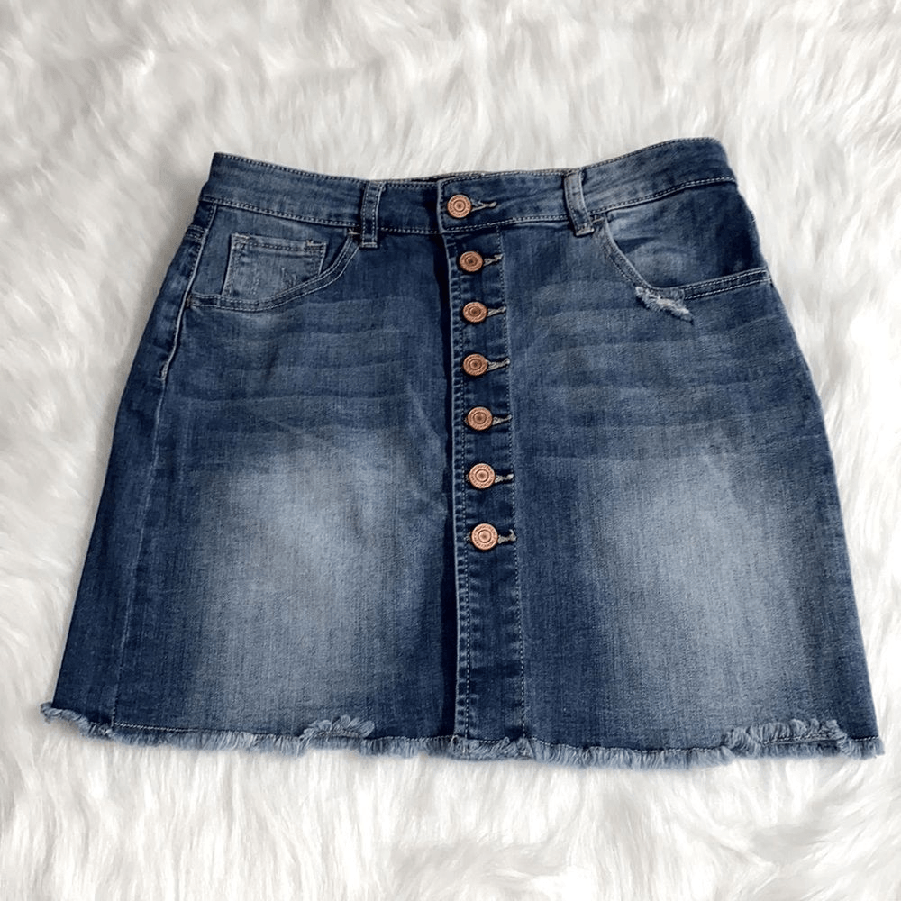 Y2K Indigo Rein Distressed Denim Button Skirt Juniors Size 5 26