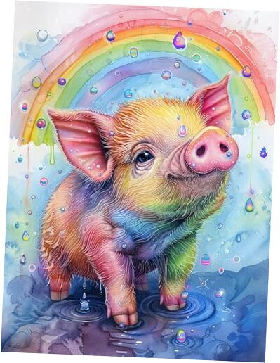 5D Pig Diamond Painting Kits - DIY Diamond Art Kits for Adults Rainbow, Full