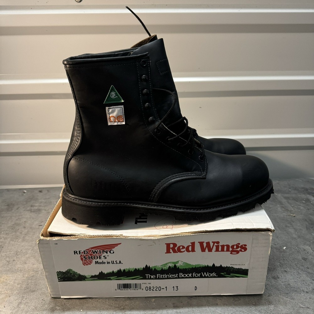 Vintage Red Wing 8220 Black Leather Steel Toe Work Boots Mens 13 D New NWB