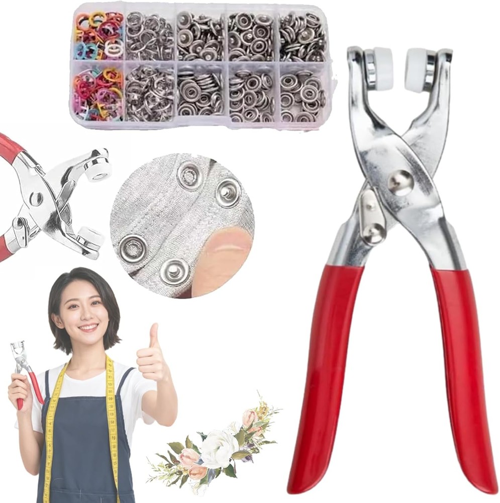 Metal Snap Buttons with Fastener Pliers Kit, Snap Button Installation Tool Set