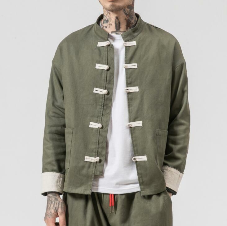 Spring Men Chinese Cotton Tang Suit Coat Jacket Vintage Button Taichi Shirt