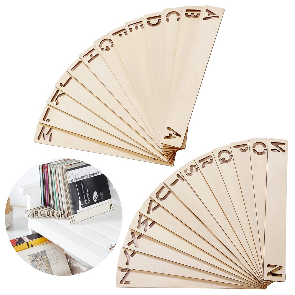 Vinyl Record Dividers 26 Pieces LP Alphabetical a-z Dividers Wooden Record Al...
