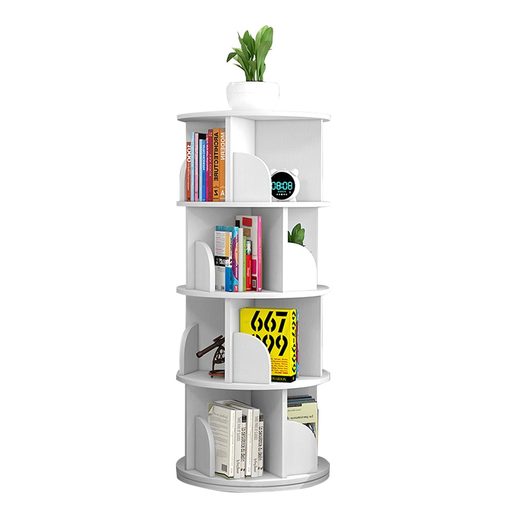 Rotating Bookshelf 360 Display 4 Tier Floor Standing Bookcase Storage Rack