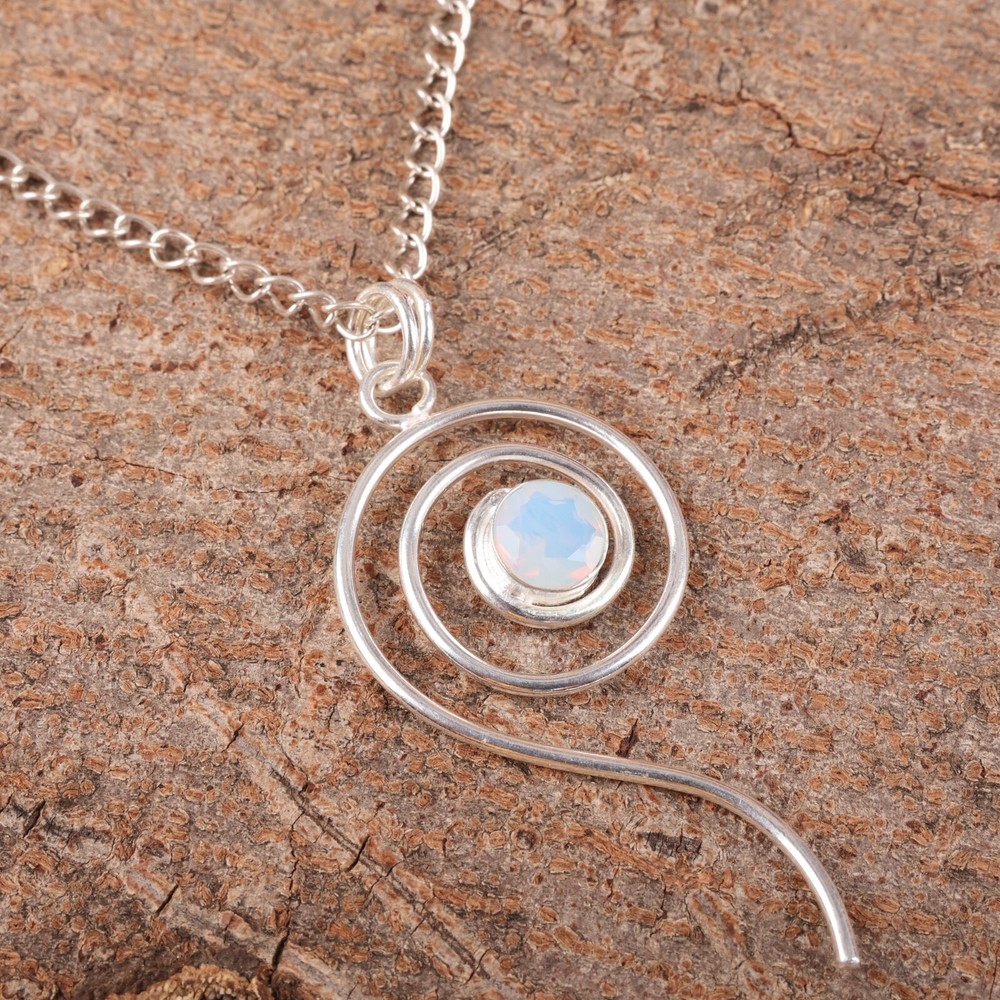 925 Sterling Silver October Milky Opal Stone Valentine Gift Wife Bezel Pendant