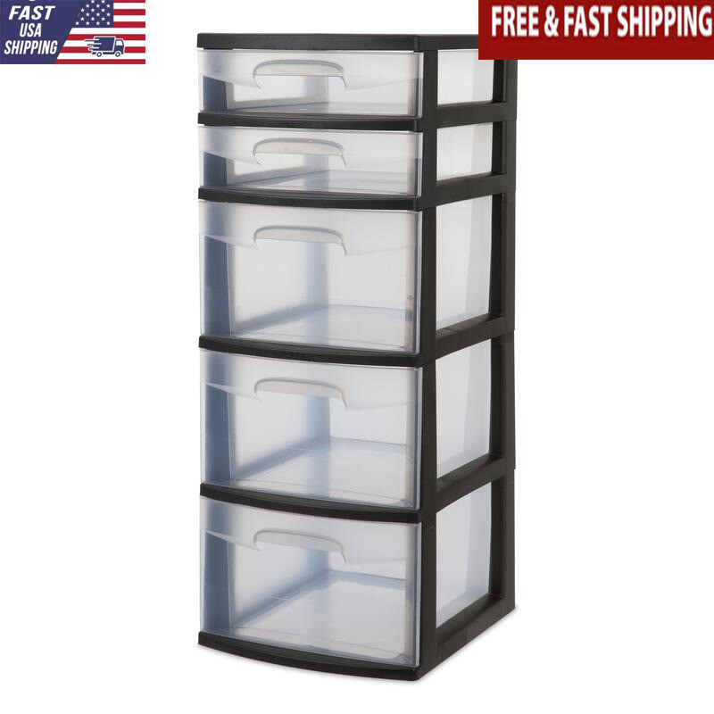 5Drawer Plastic Storage Tower Clear Drawers Home Organization Solutions Home New