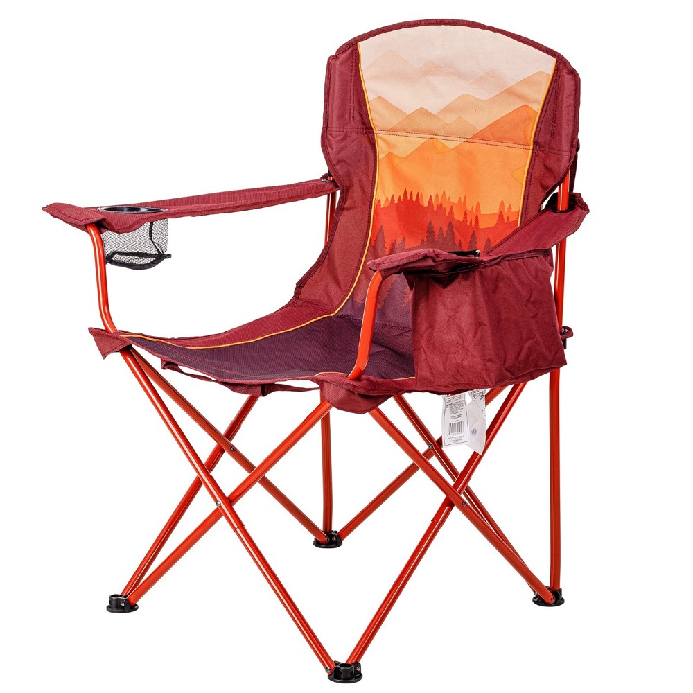 Ozark Trail Oversized Camp Chair with Cooler, Ombre Mountains Design, Red and Or