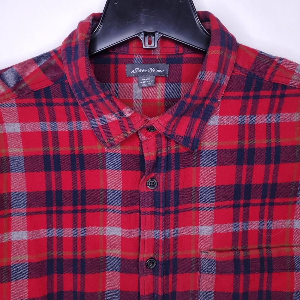 Men's XXL Eddie Bauer Red Plaid Flannel Shirt for Outdoor Wear in Soft Cotton