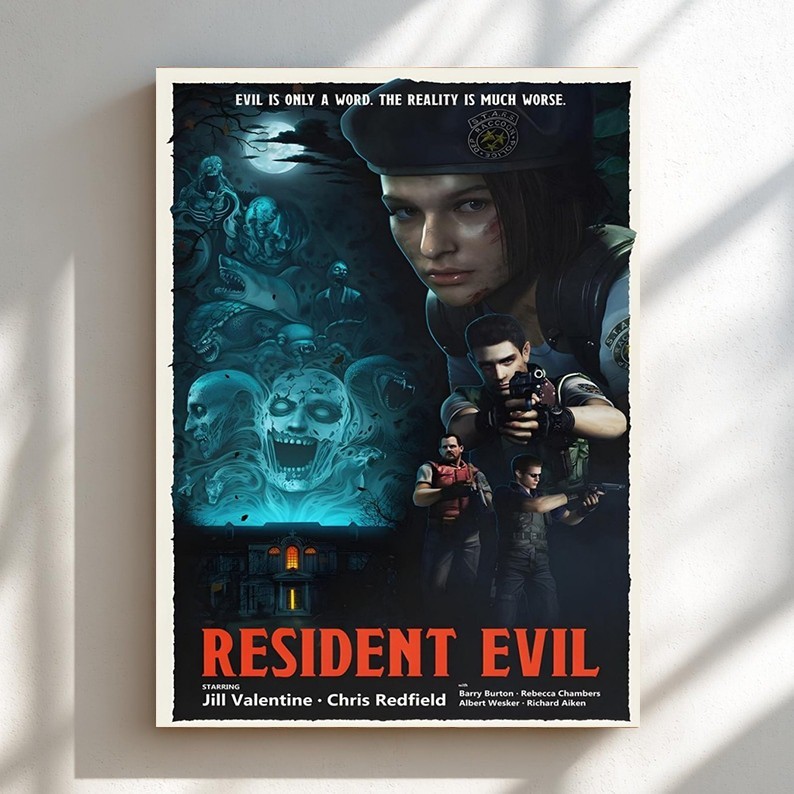 Resident Evil Survival Horror Game Retro Movie Style Artwork Poster