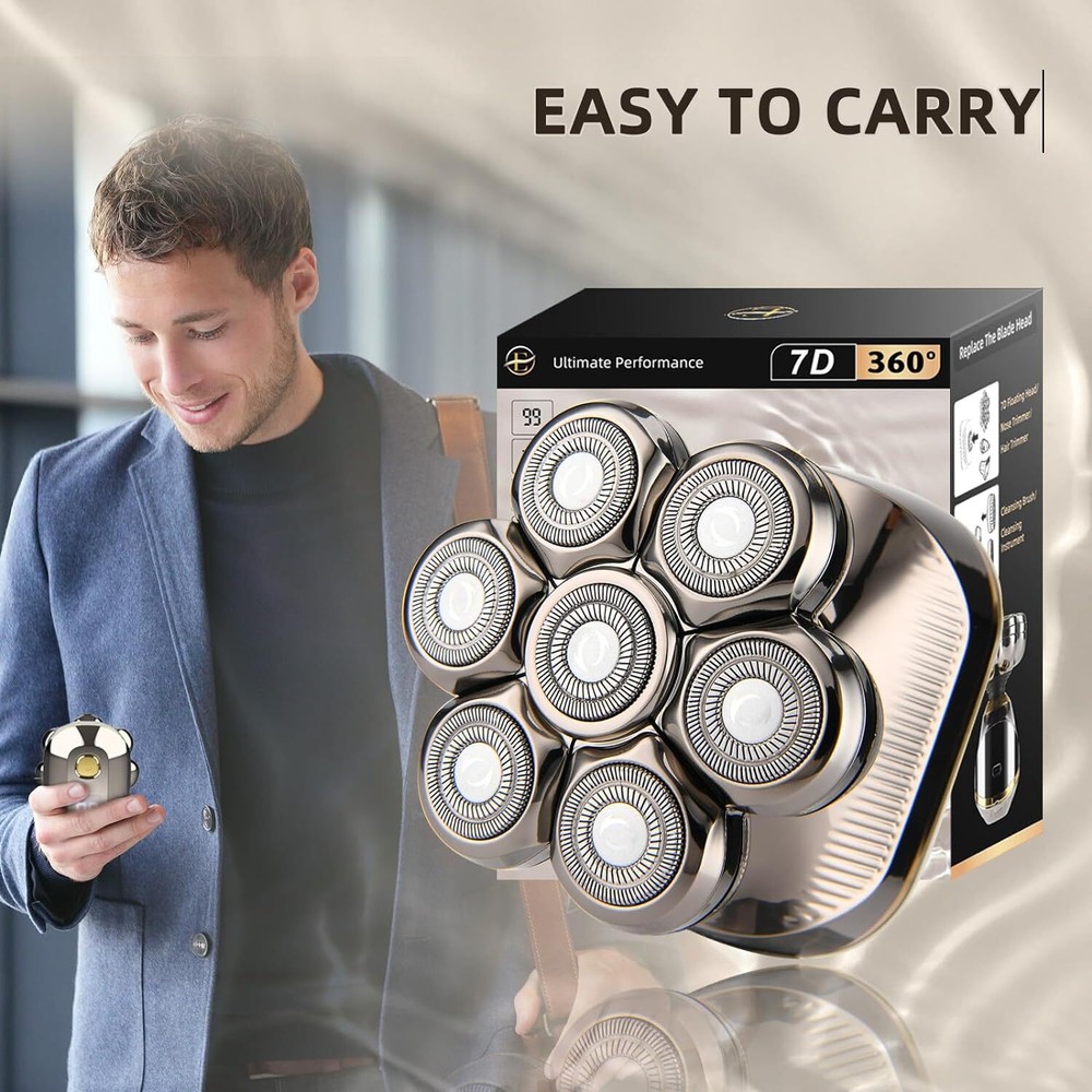 Upgraded 7D Electric Razor for Bald Men - Smooth Head Shaver with Precision Blades