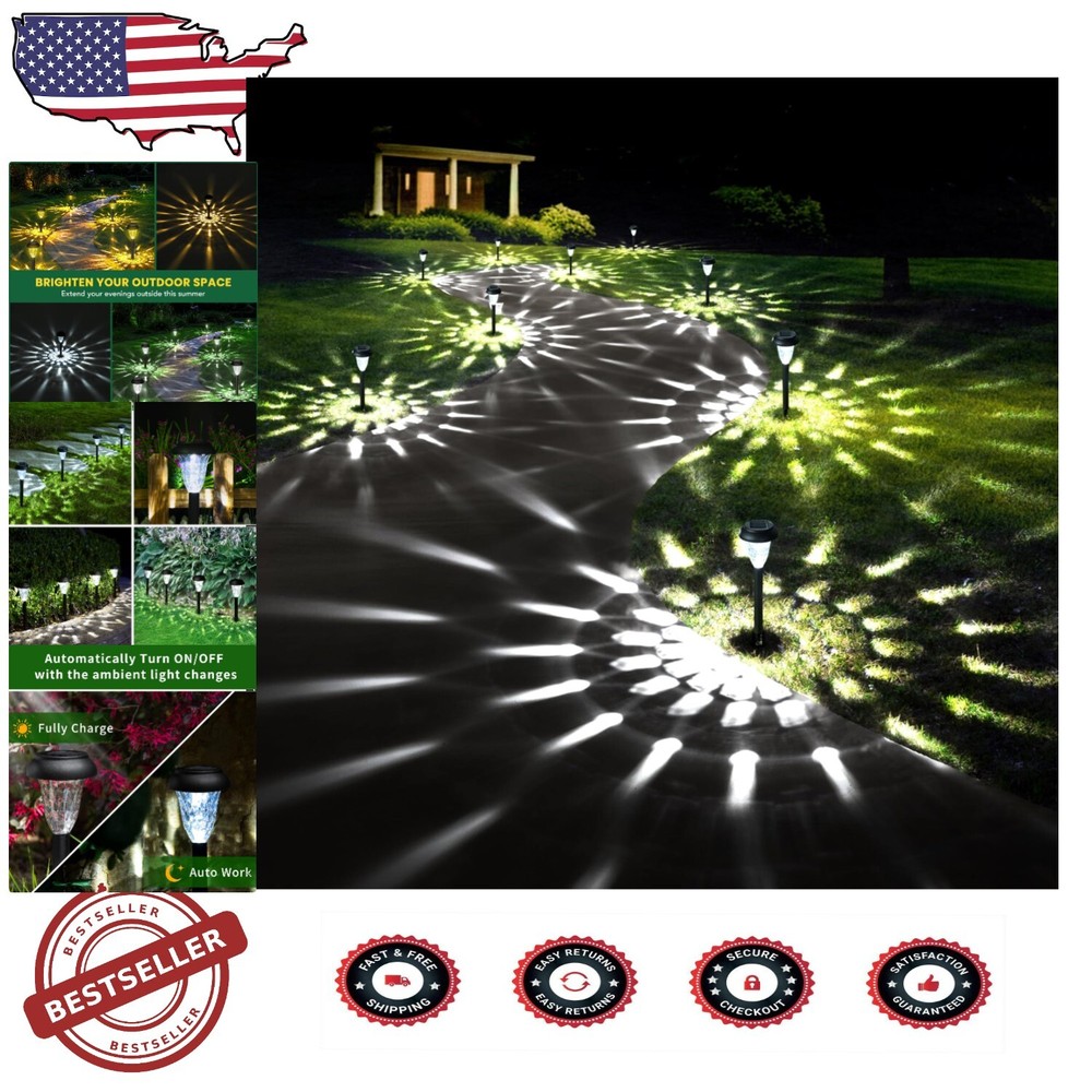 Elegant Solar Garden Lights - 12 Pack Cool White LED Pathway Illumination