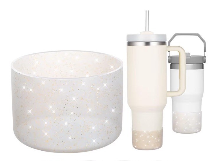 White Glitter Silicone Boot for Stanley Water Bottle Protector Cup Bottom Cover
