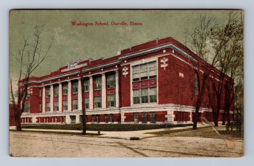 Vintage c1910 Danville IL Washington School Postcard View PC