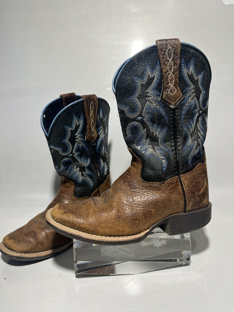 ARIAT Tombstone Boys Youth Boots Square Toe Brown/Black/Blue Leather size 11