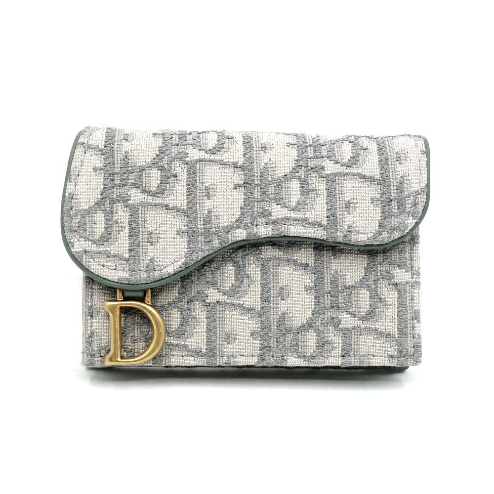 Dior S5611CTZQ M932 Gray GD Hardware Oblique Jacquard Card Holder Wallet 802748