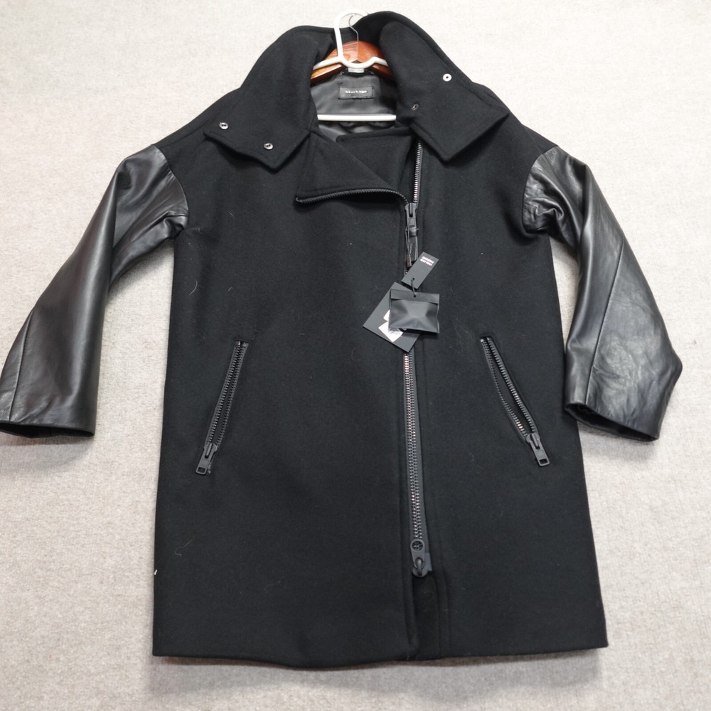 Mackage Davina Black Wool Cashmere Lamb Leather Womens Coat Medium NEW