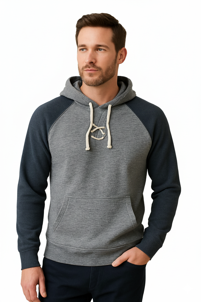 🔥 Men’s Casual Hoodie Sweatshirt Lace-Up Pullover Long Sleeve Gray Navy Soft 🔥