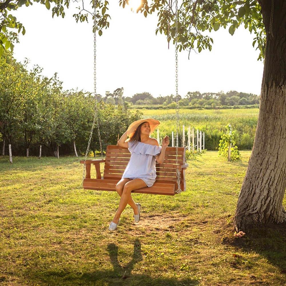 4FT Wooden Porch Swing Bench for Outdoor Garden and Patio