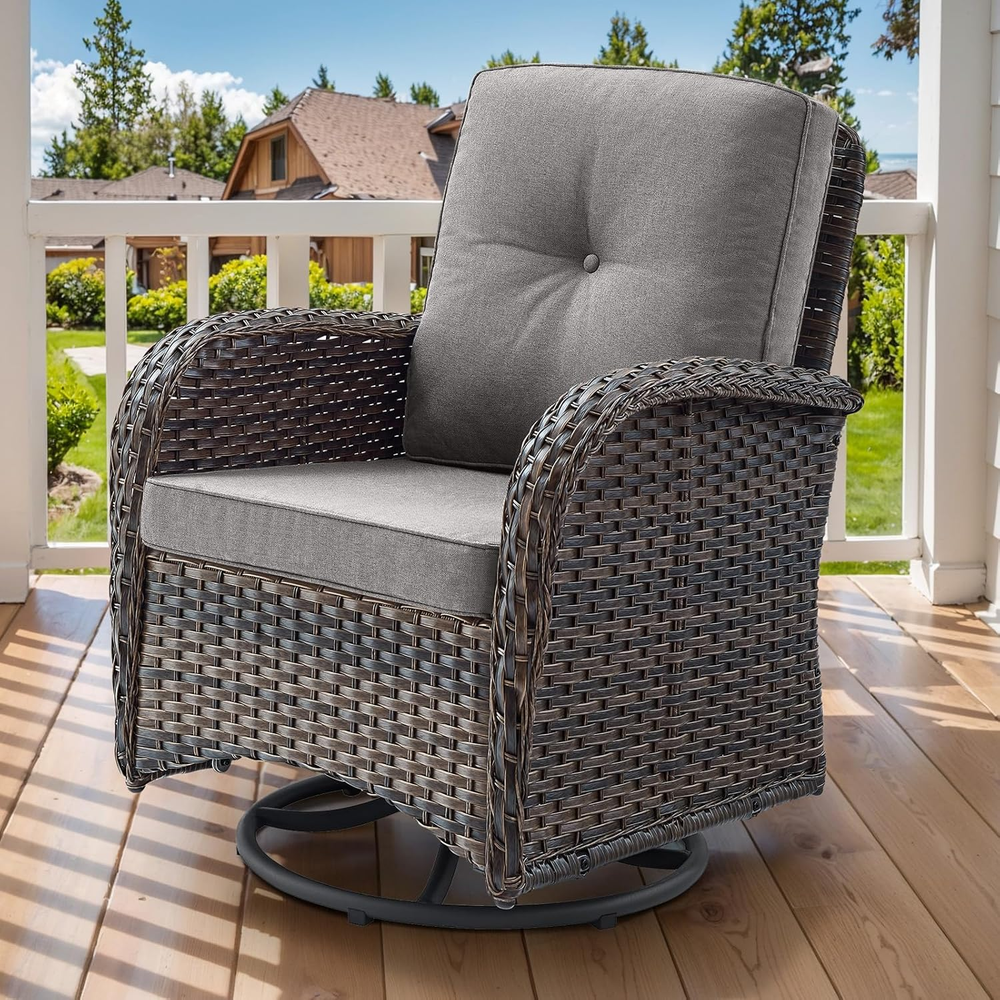 2 in 1 Porch Glider Swivel Chair - Wicker Patio Furniture Outdoor Swivel Rocker