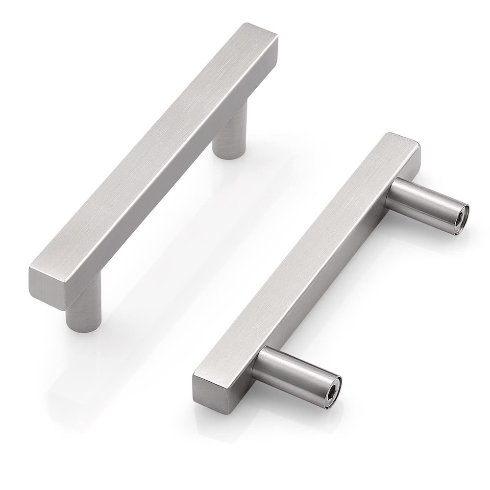 Pack of 10 Satin Nickel Cabinet Handles - 3 Inch Square T Bar Design 76mm Hole Centers