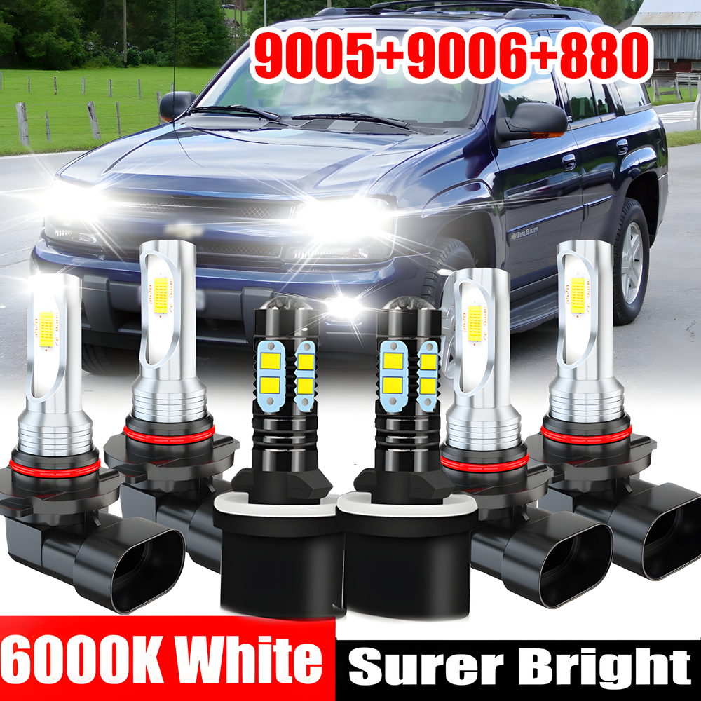 For Chevy TrailBlazer 2002-2009 6000K 6X Front LED Headlights + Fog Lights Bulbs