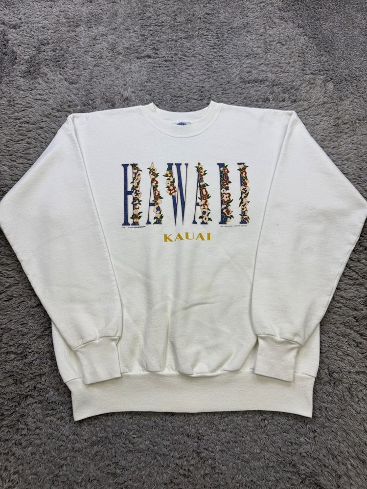 Vtg Hawaii Kauai Sweatshirt Adult Large White Royal Activewear Crewneck Made USA