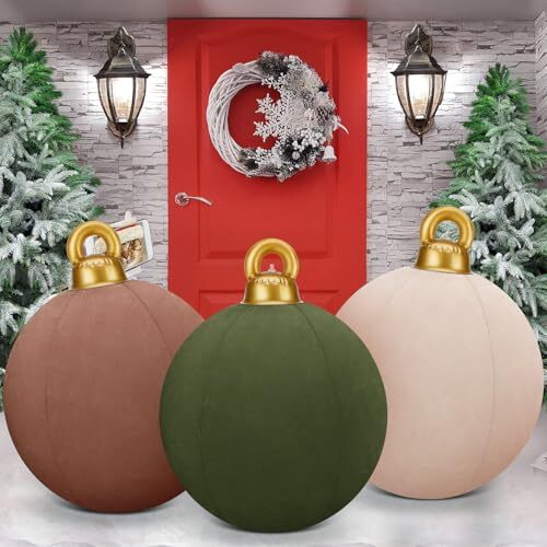 3 Pcs 32 Inch Giant Inflatable Velvet Christmas Balls PVC Brown, Khaki, Green