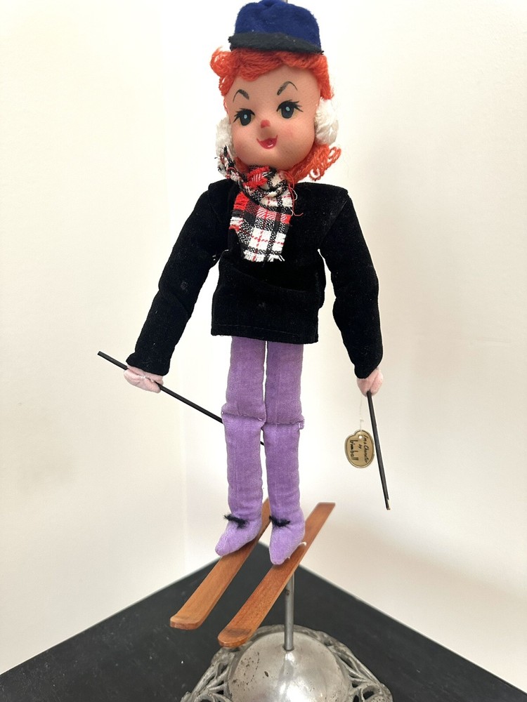 Vintage 1960s Kimball pixie skiing velveteen doll ornament from Japan