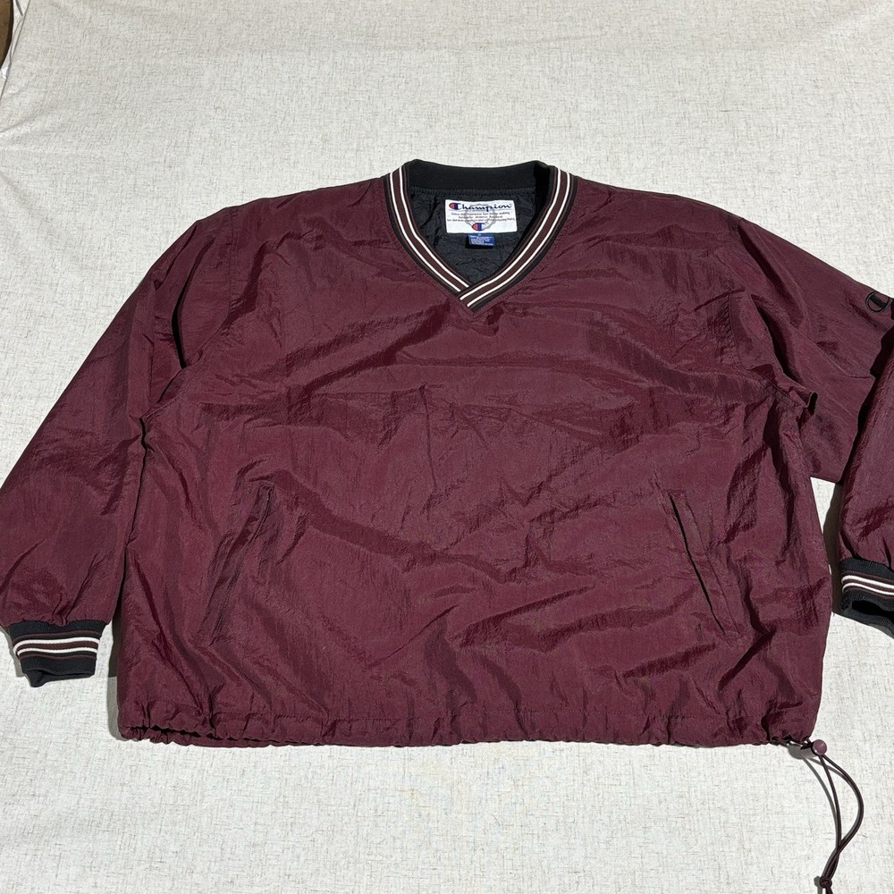 Vintage 90's XL Champion Men's Nylon Windbreaker Pullover Jacket Burgundy