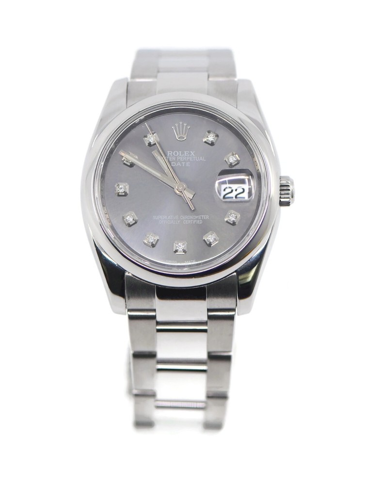 Rolex Oyster Perpetual Date 115200 Stainless Steel Watch with Diamonds