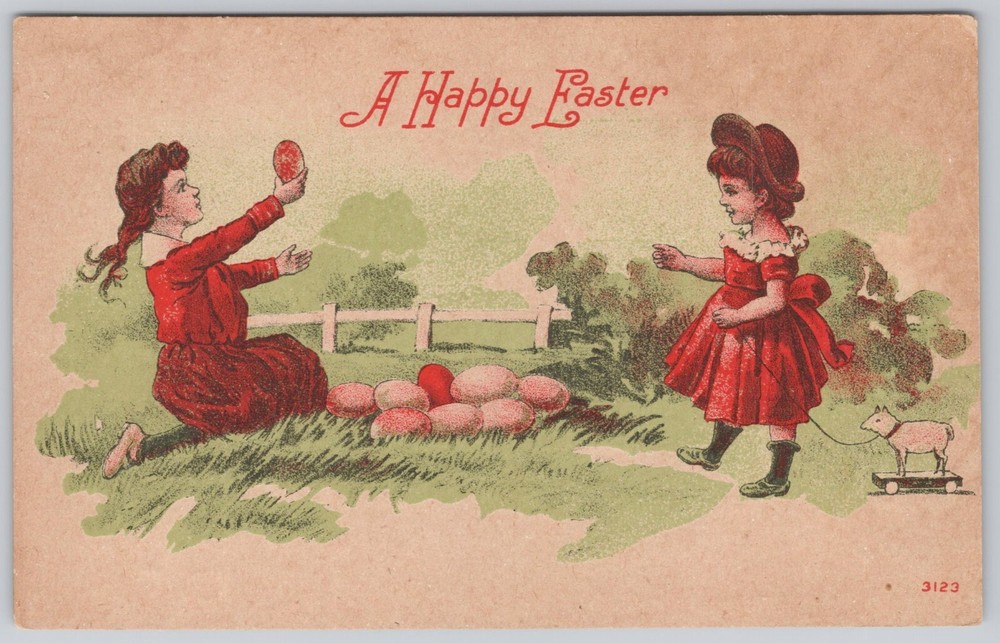 Easter Greetings Divided Back Postcard Children Eggs