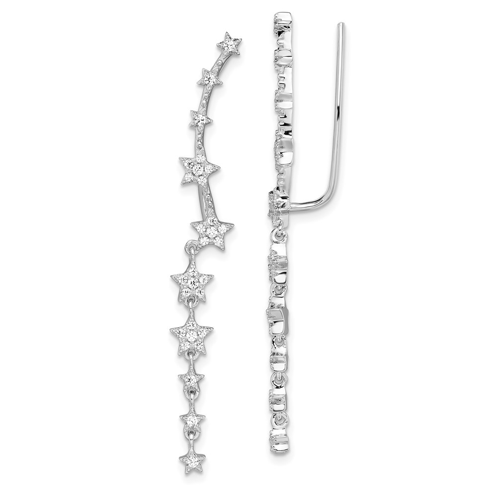 Sterling Silver Rhodium-plated Cubic Zirconia Stars Ear Climber Earrings 2.79gm