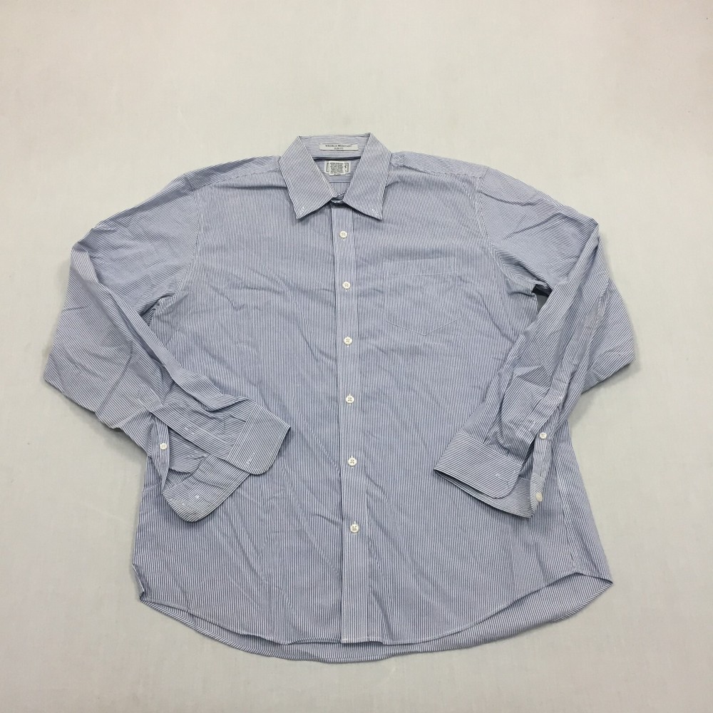 LL BEAN Shirt Mens Large Button Up Long Sleeve Blue Striepd 100% Cotton (L)