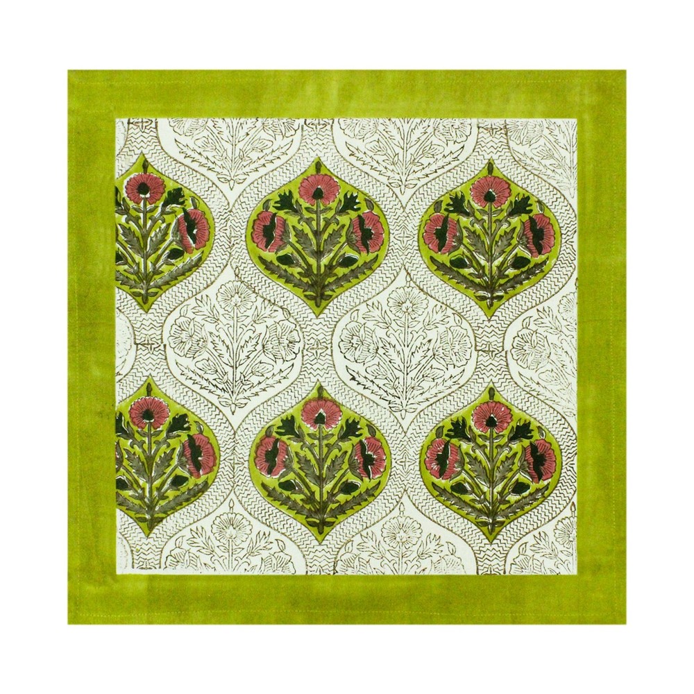 Lime Green Pink Indian Hand Block Printed Cotton Table Napkins