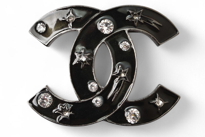 CHANEL CC Star Rhinestone Brooch Pin in Black Gunmetal 02