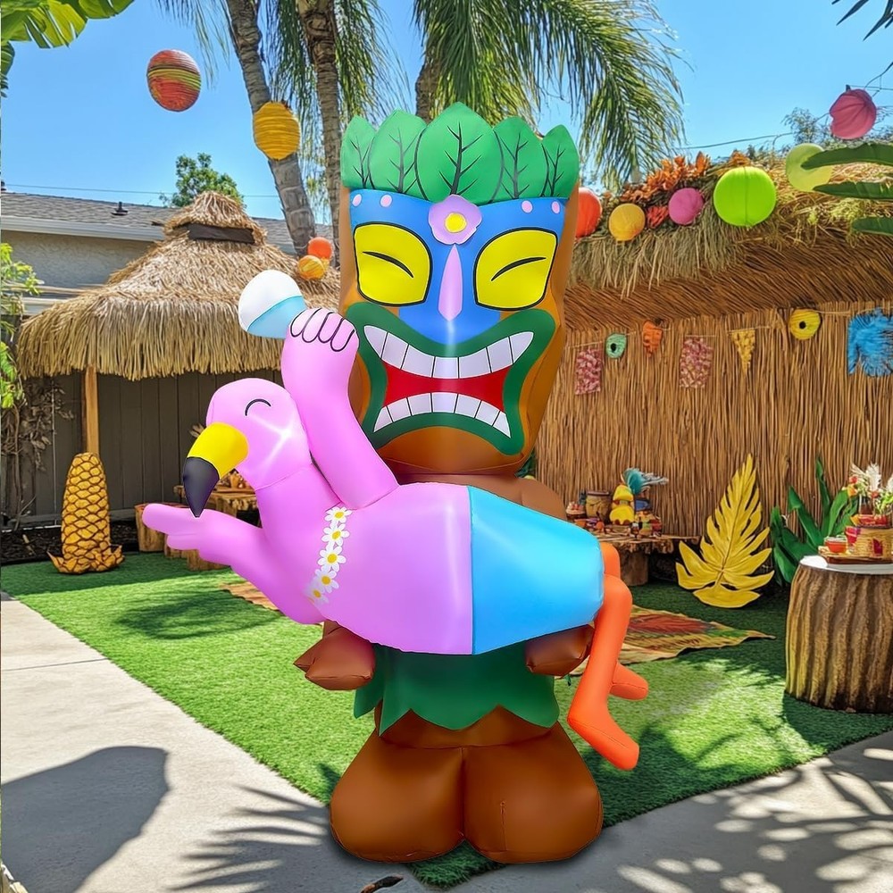 5FT Tiki Luau Holding Flamingo Blow up Party Beach Décor Hawaiian Party Giant Ya