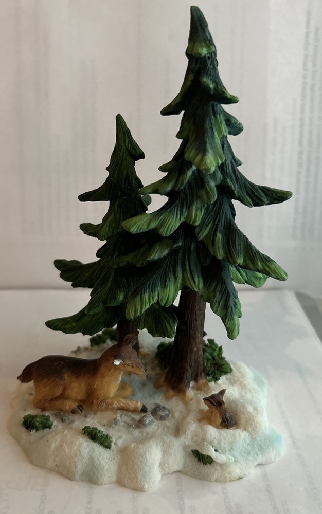 Festive 6.5-Inch Christmas Village Pine Tree with Deer Decoration