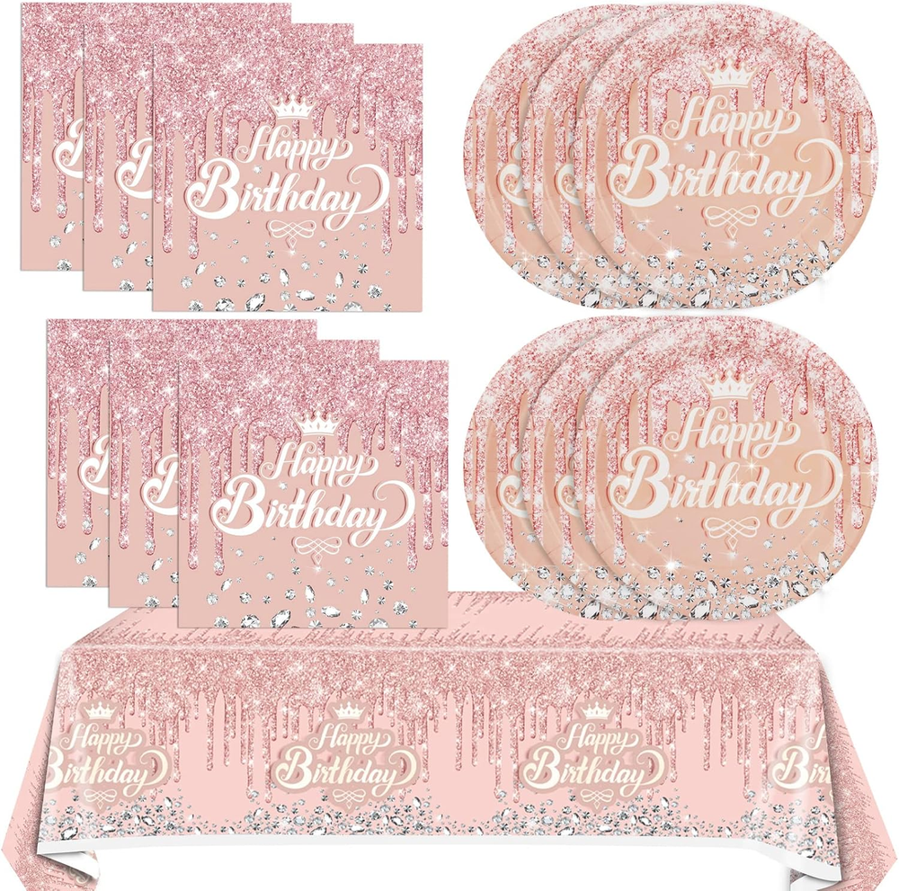 41Pcs Rose Gold Birthday Party Decorations - Pink Rose Gold Theme Supplies - Inc