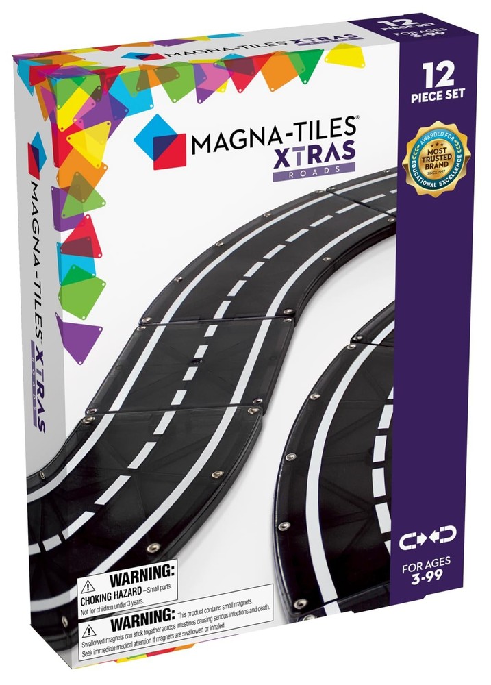 XTRAS 12-Piece Magnetic Construction Road Building Set for Kids