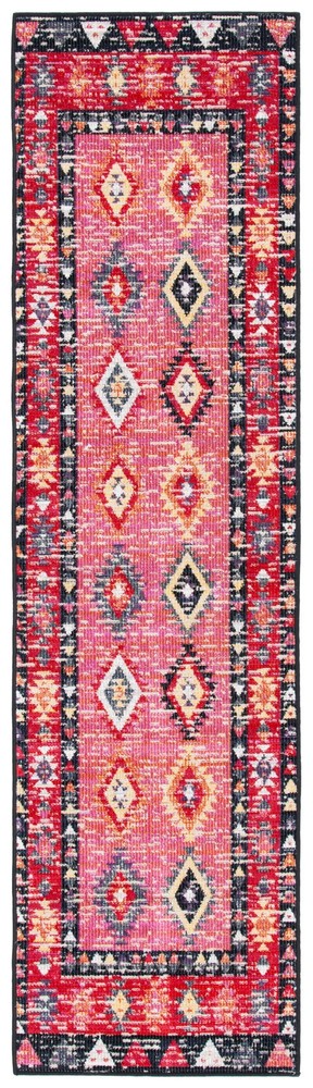 SAFAVIEH Montage Andreas Geometric Indoor/Outdoor Runner Rug, Pink/Black, 2'3