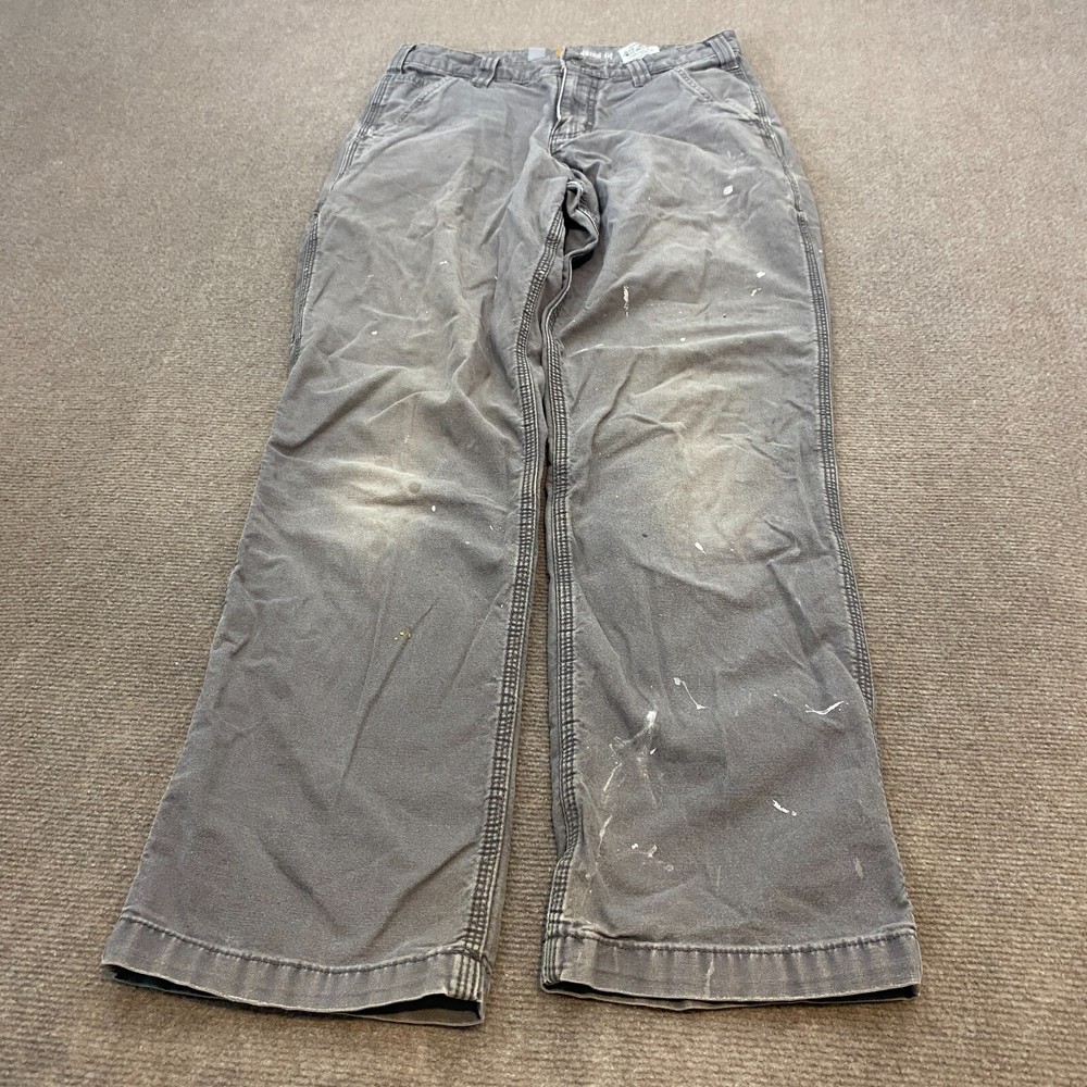 Carhartt Pants Mens 30x30 Gray Canvas Carpenter Relaxed Distressed Painter
