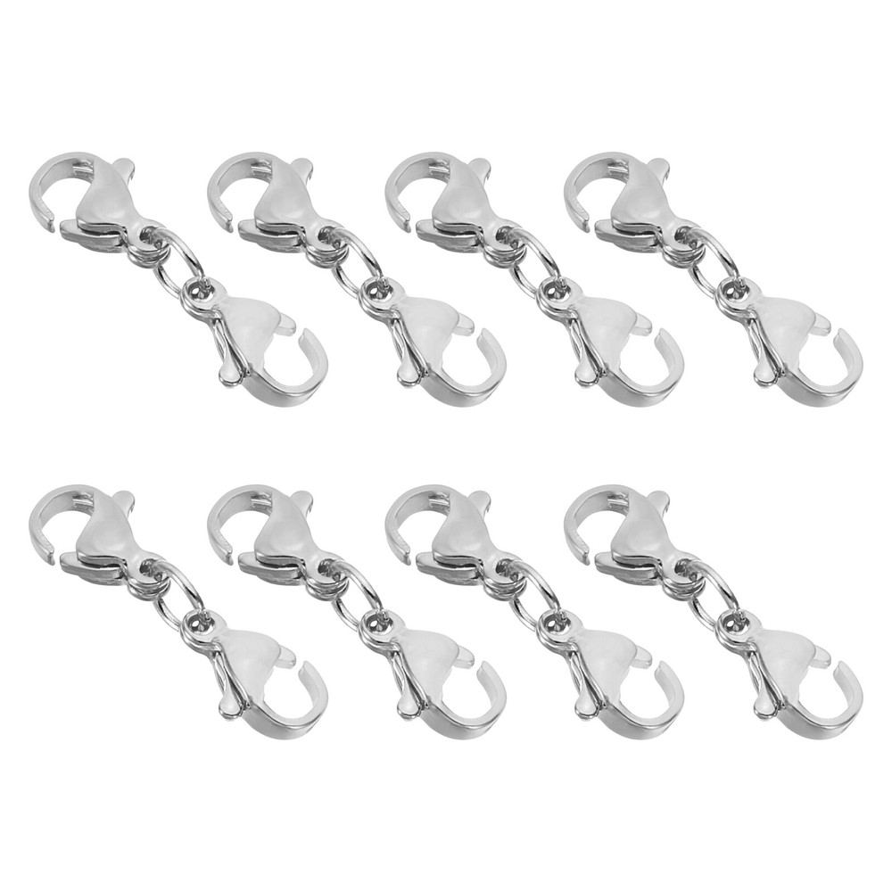 Double Lobster Clasp, 8 Pack Necklace Clasps Extender Round, Silver
